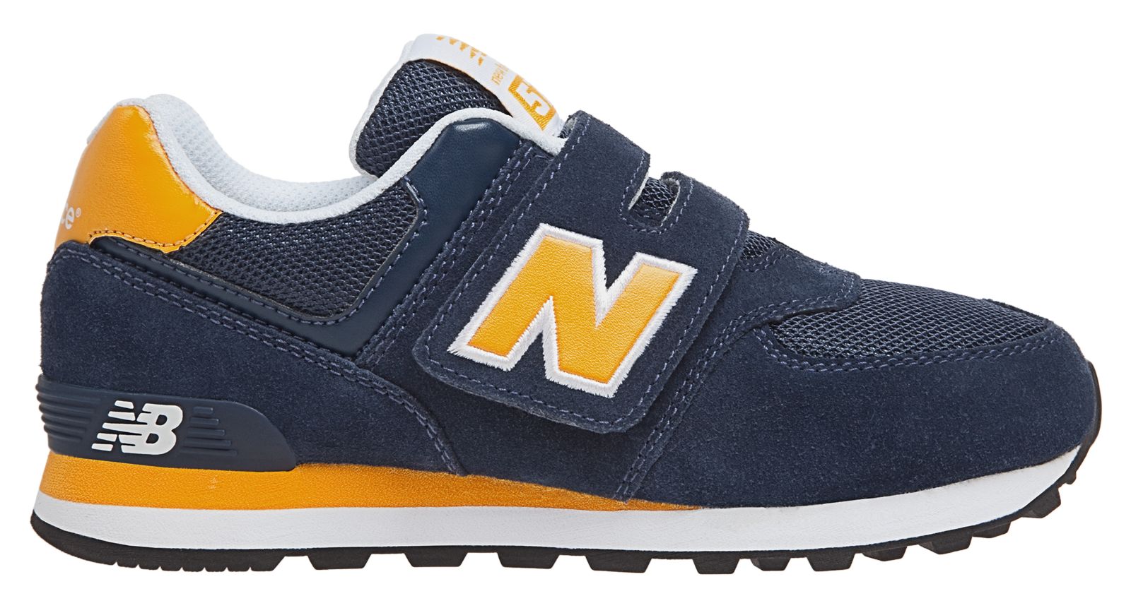New Balance 574, Navy with Yellow