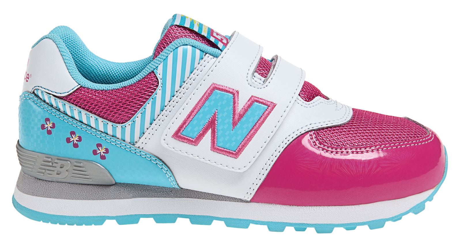 New Balance 574, White with Pink & Blue