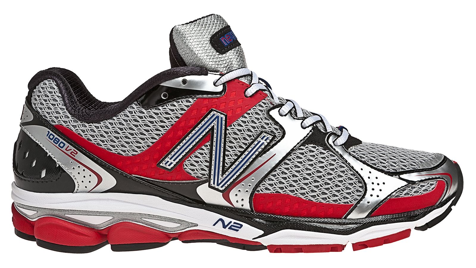 New Balance 1080v2, Black with Silver & Red