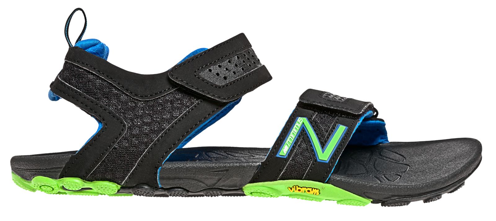 Minimus Vibram Sandal, Black with Blue & Lime Green