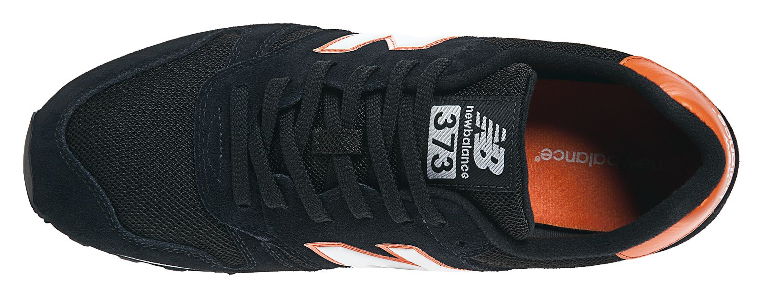 New Balance 373, Black with Orange &amp; White