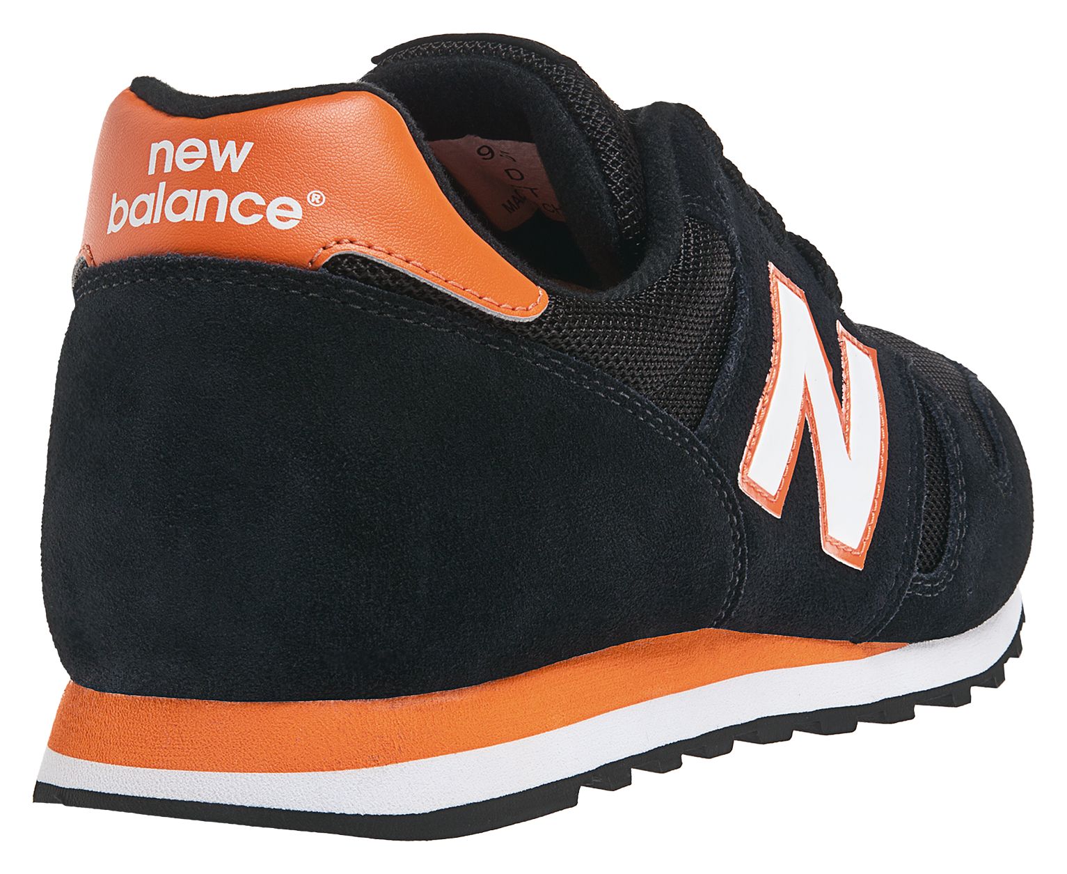 New Balance 373, Black with Orange &amp; White