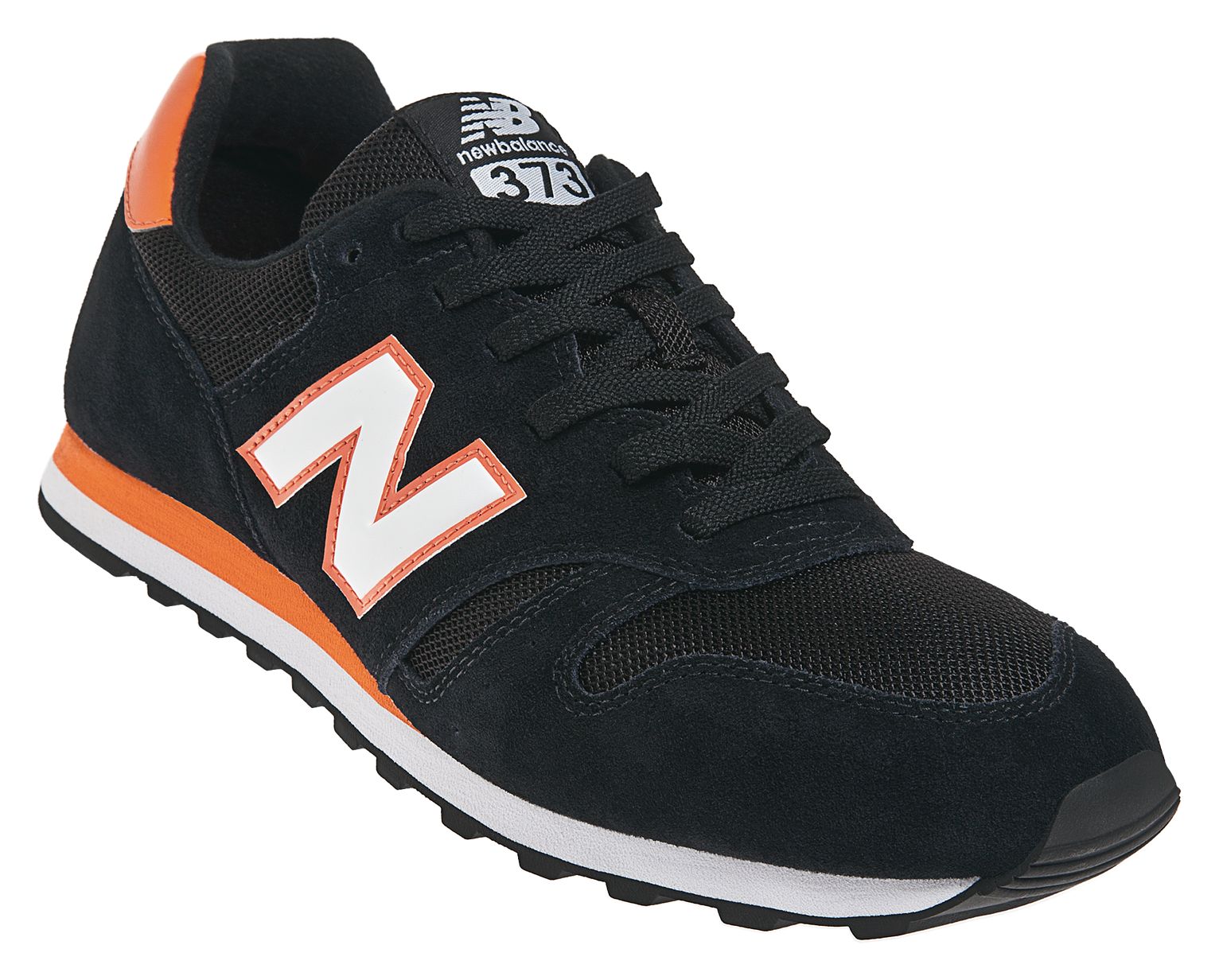 New Balance 373, Black with Orange &amp; White