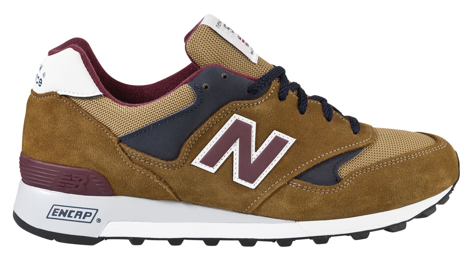 New Balance 577, Tan with Navy & Burgundy