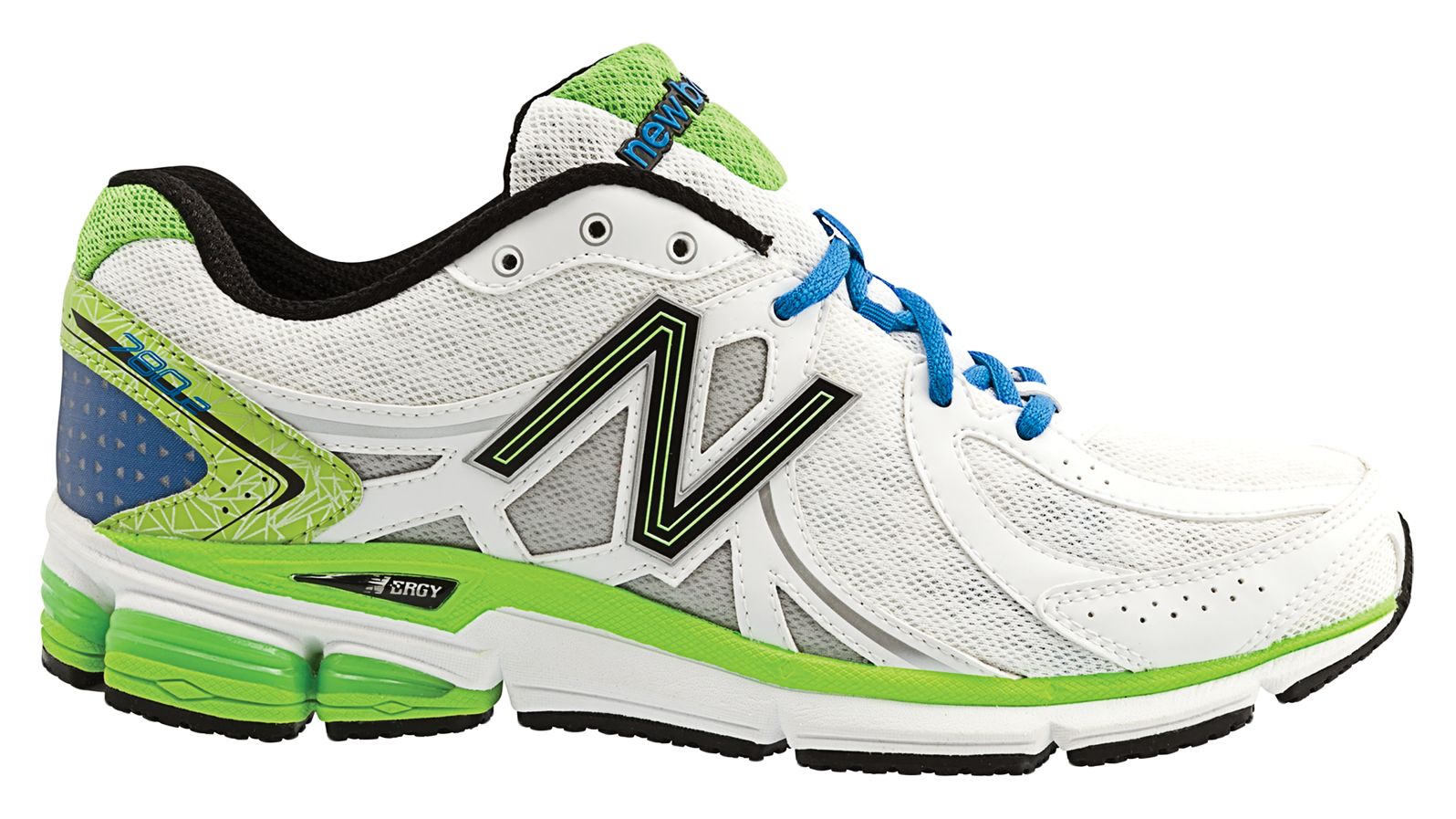 New Balance 780v2, White with Lime Green & Blue