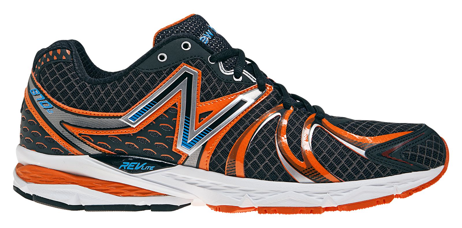 New Balance 870v2, Black with Orange & Blue