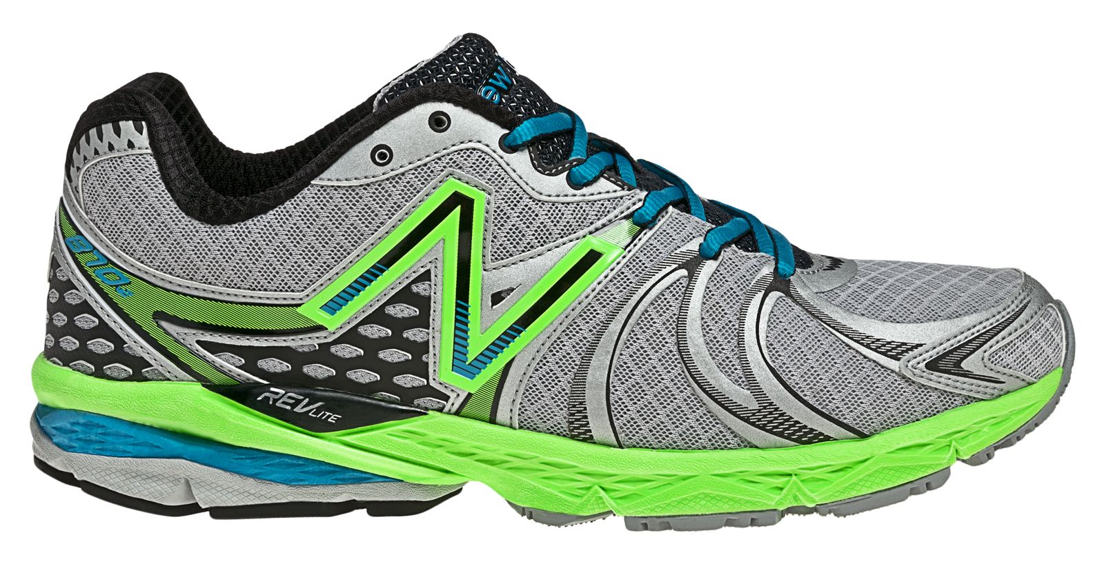 New Balance 870v2, Silver with Lime Green & Blue Atoll
