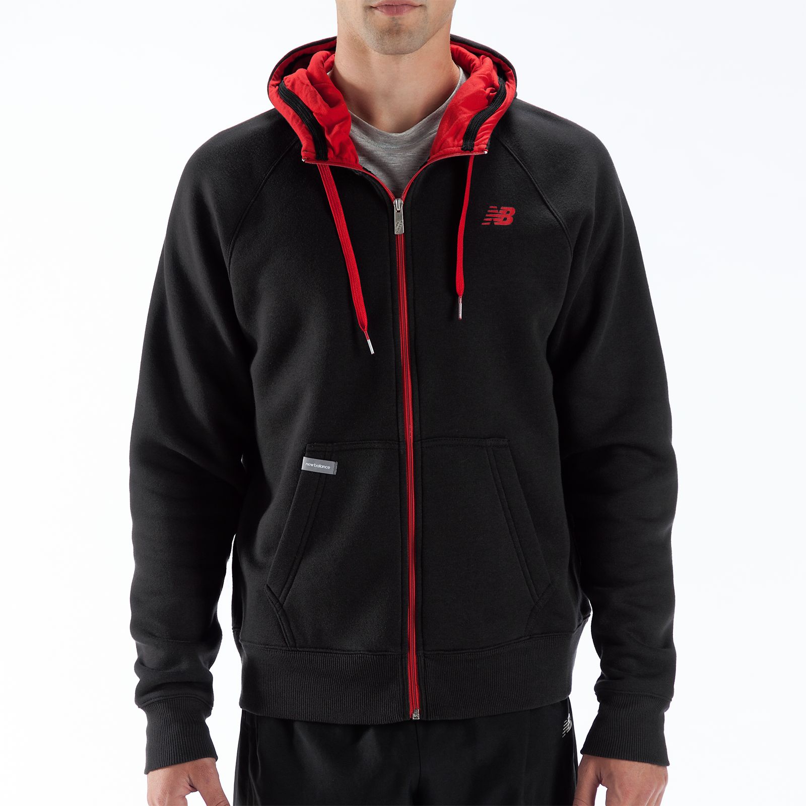 Essential Full Zip Hoodie, Black with Red