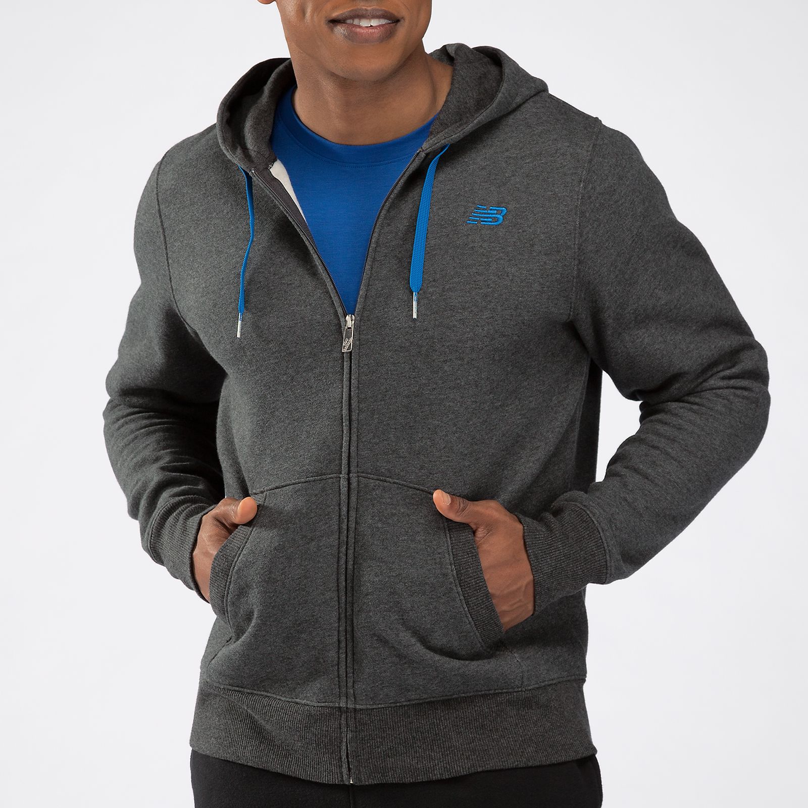 Essentials Zip Up Hoodie, Heather Charc with Vision Blue