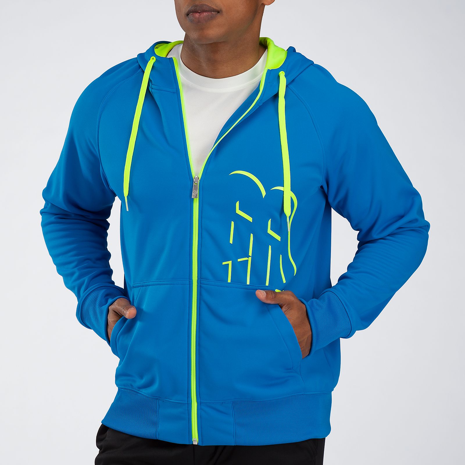 Tech Fleece Zip Thru Hood, Electric Blue with Hi-Vis Yellow