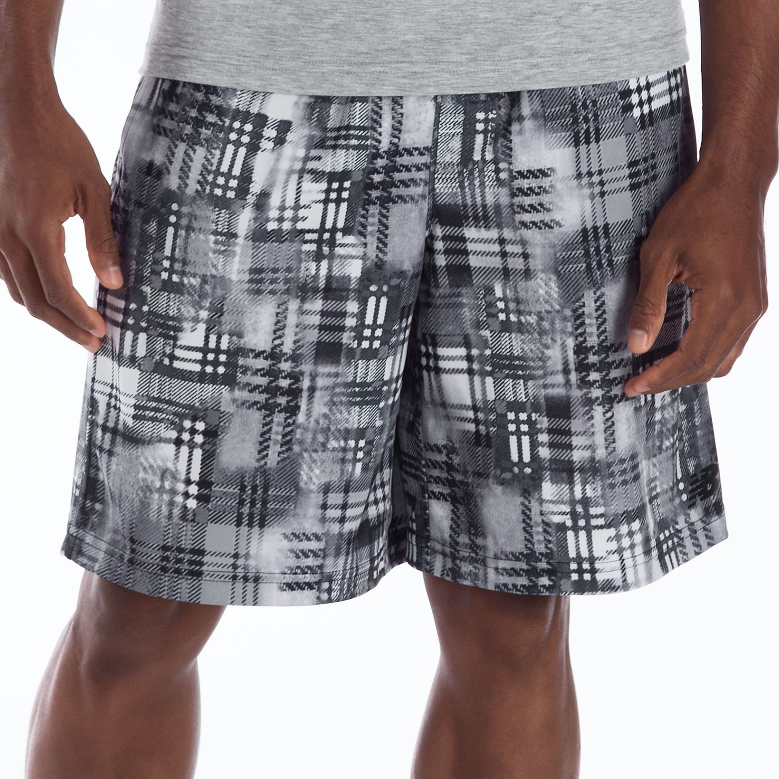 10" Printed Plaid Short, Black with Grey