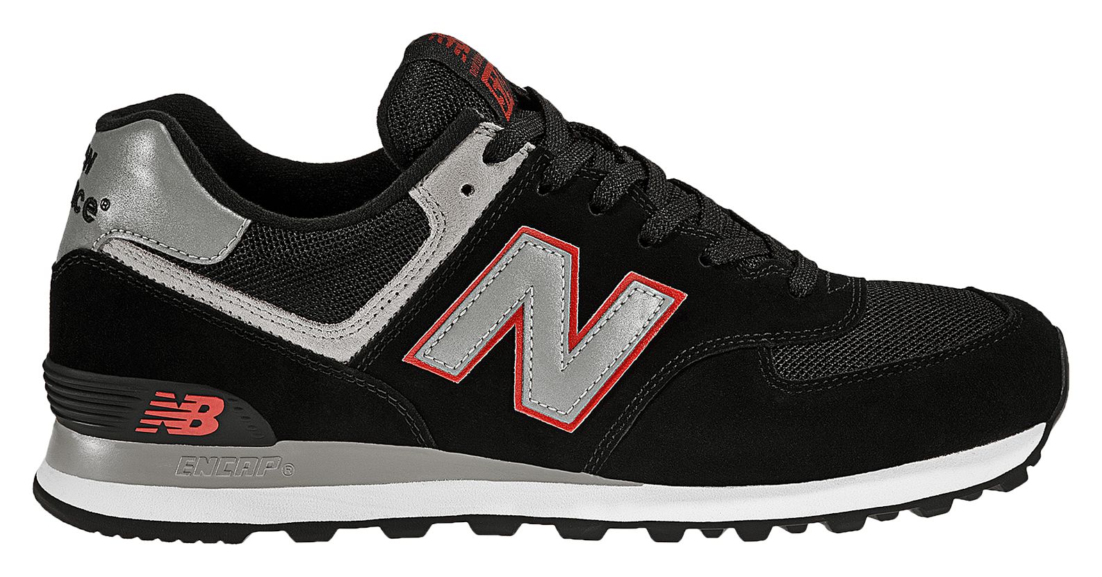 New Balance 574, Black with Grey &amp; Red