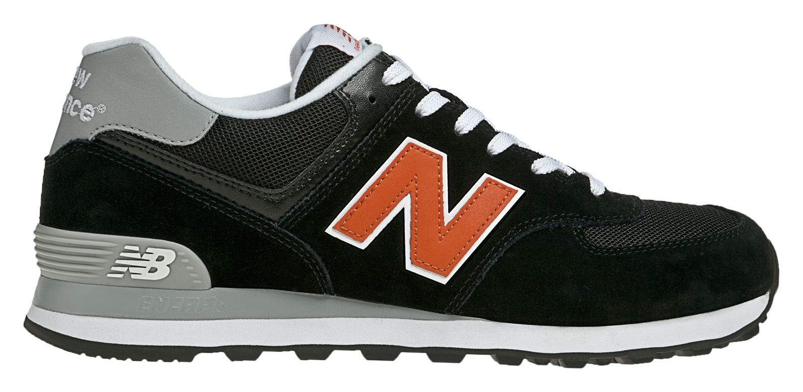 New Balance 574, Black with Orange &amp; Grey