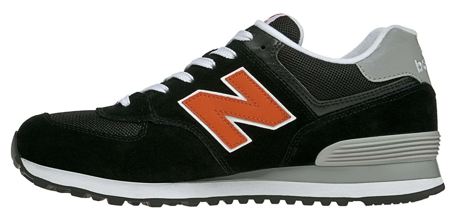 New Balance 574, Black with Orange &amp; Grey