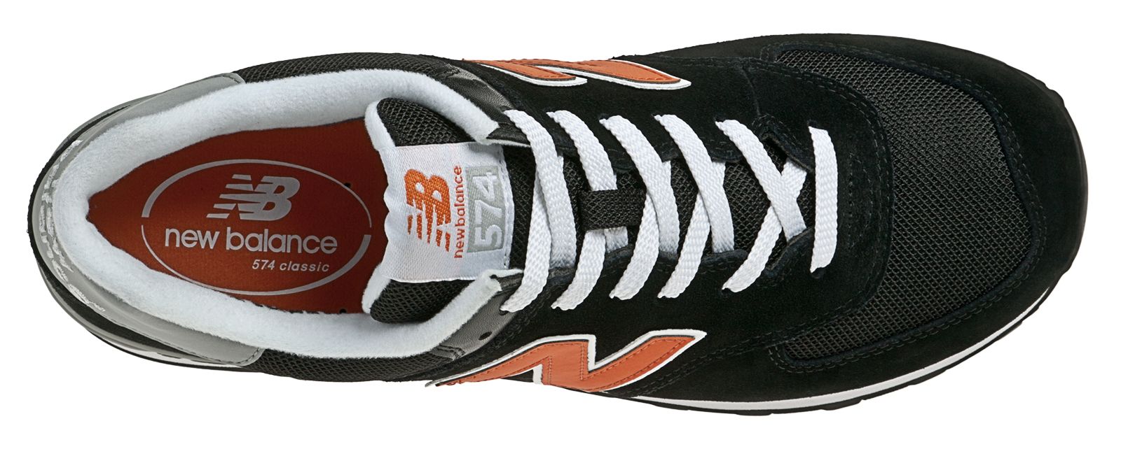 New Balance 574, Black with Orange &amp; Grey