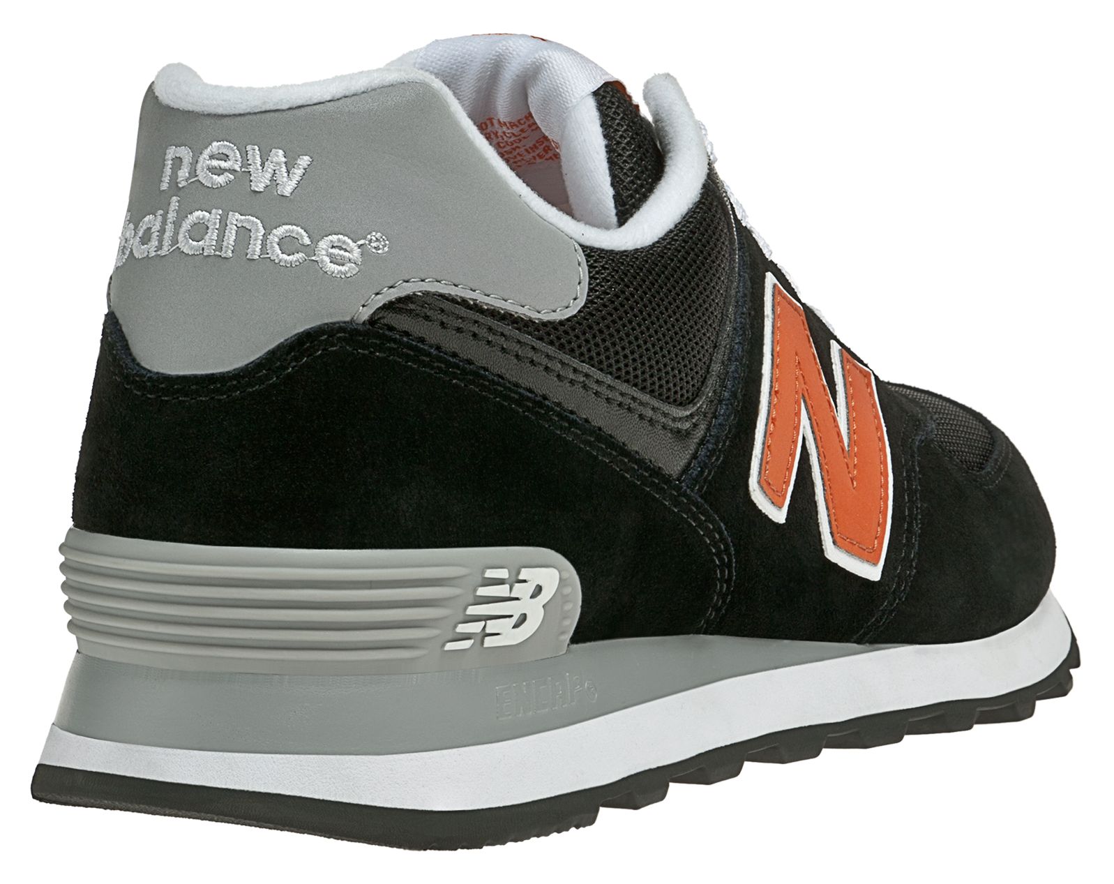 New Balance 574, Black with Orange &amp; Grey