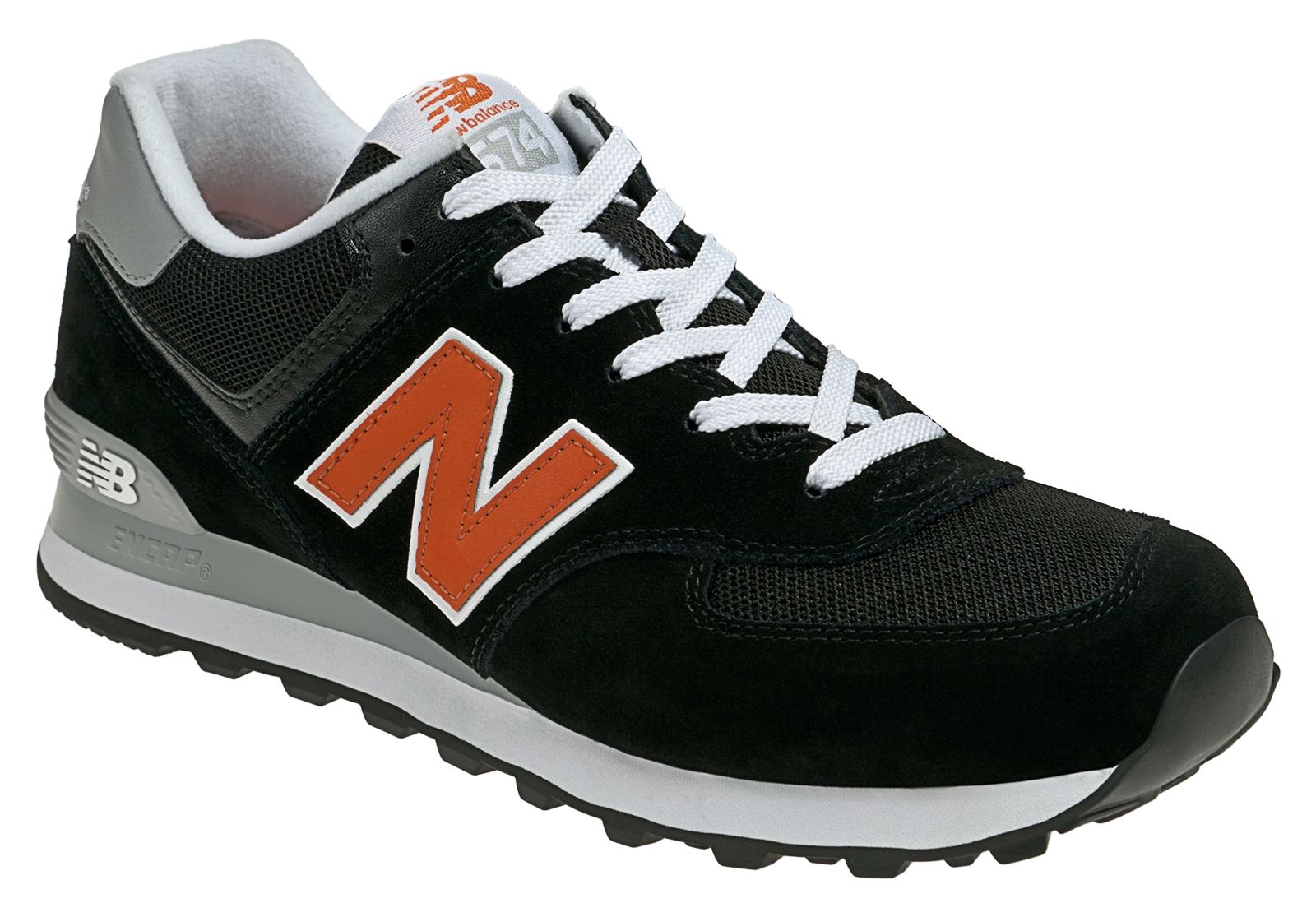 New Balance 574, Black with Orange &amp; Grey