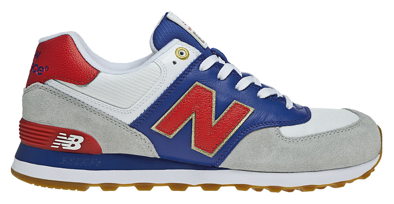 New Balance 574, White with Blue & Red