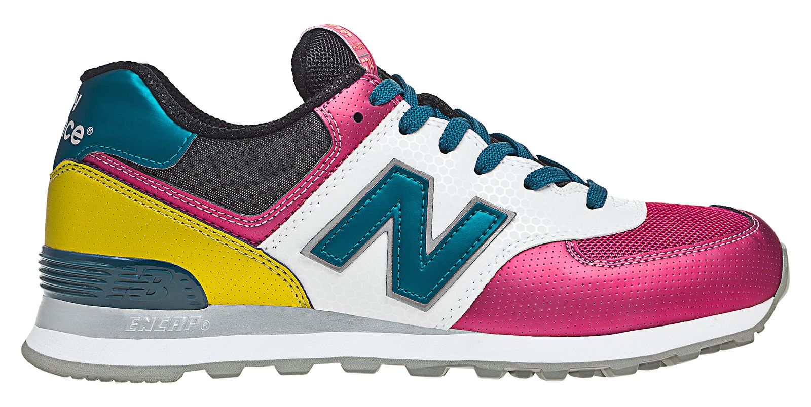 New Balance 574, White with Pink & Blue