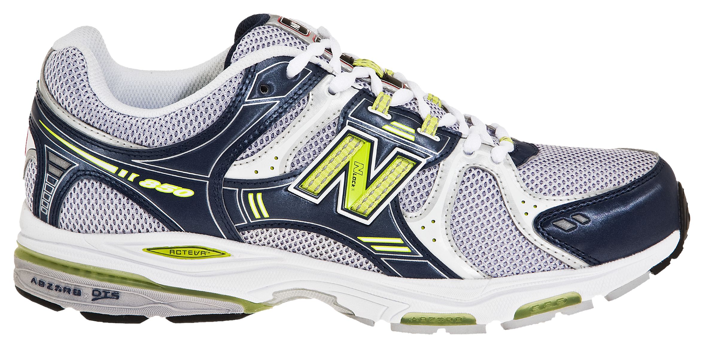 New Balance 850, White with Navy & Lime Green