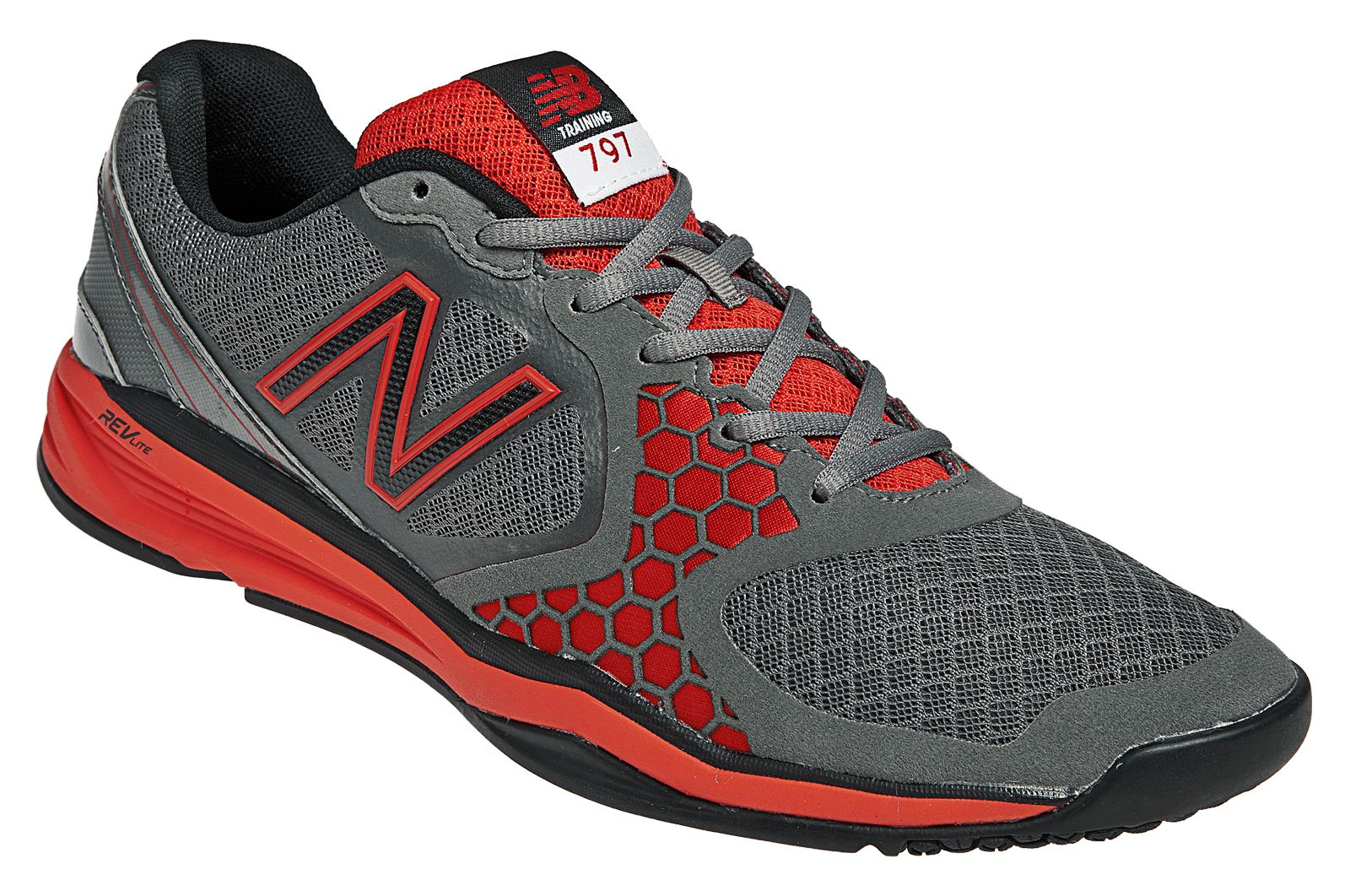 New Balance 797, Titanium with Cherry Tomato