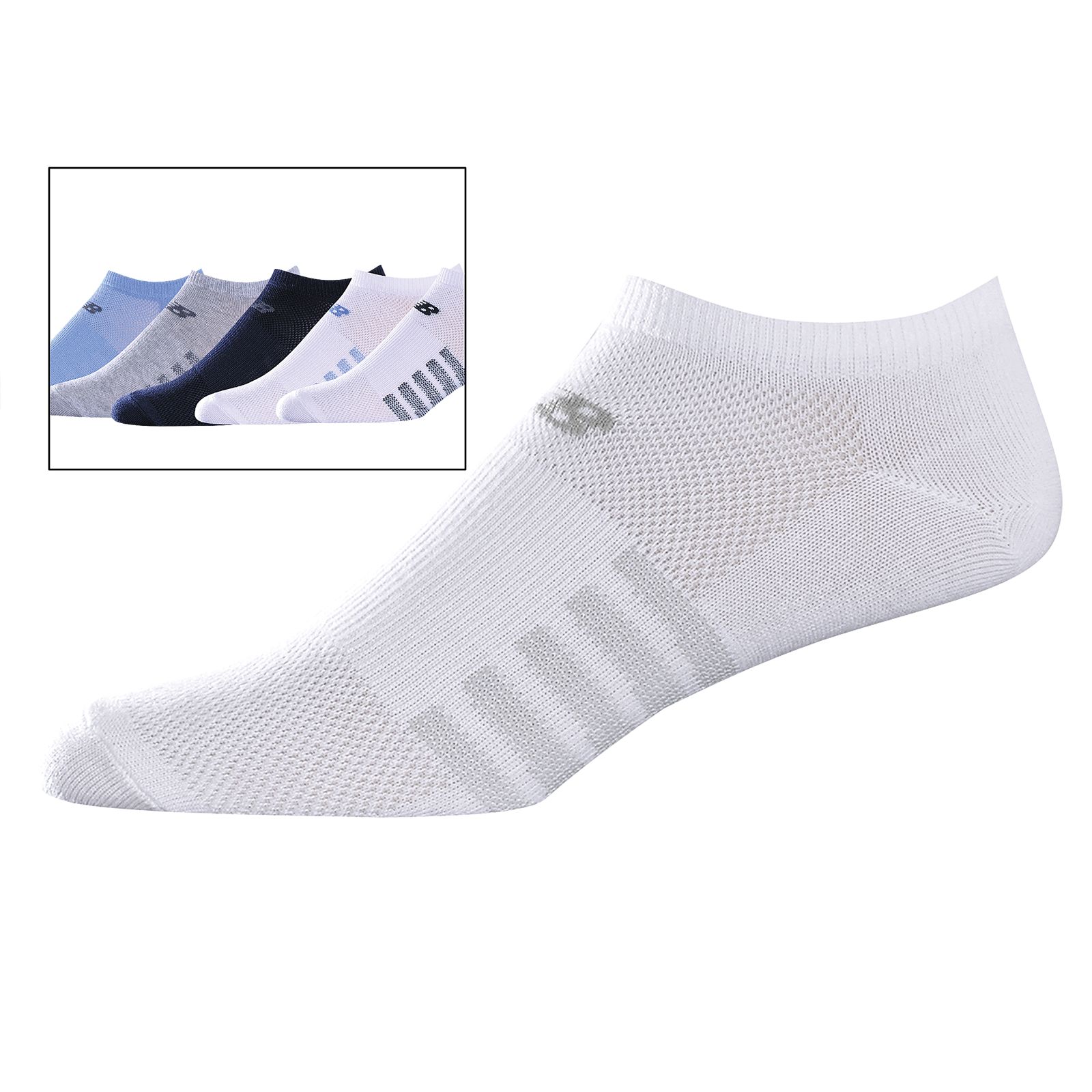 No-Show (6 pairs), White with Blue &amp; Black