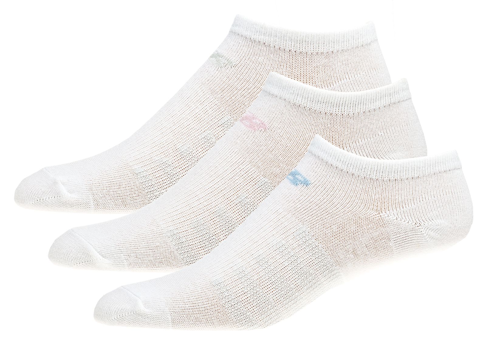 No Show (3 pack), White with Blue & Pink