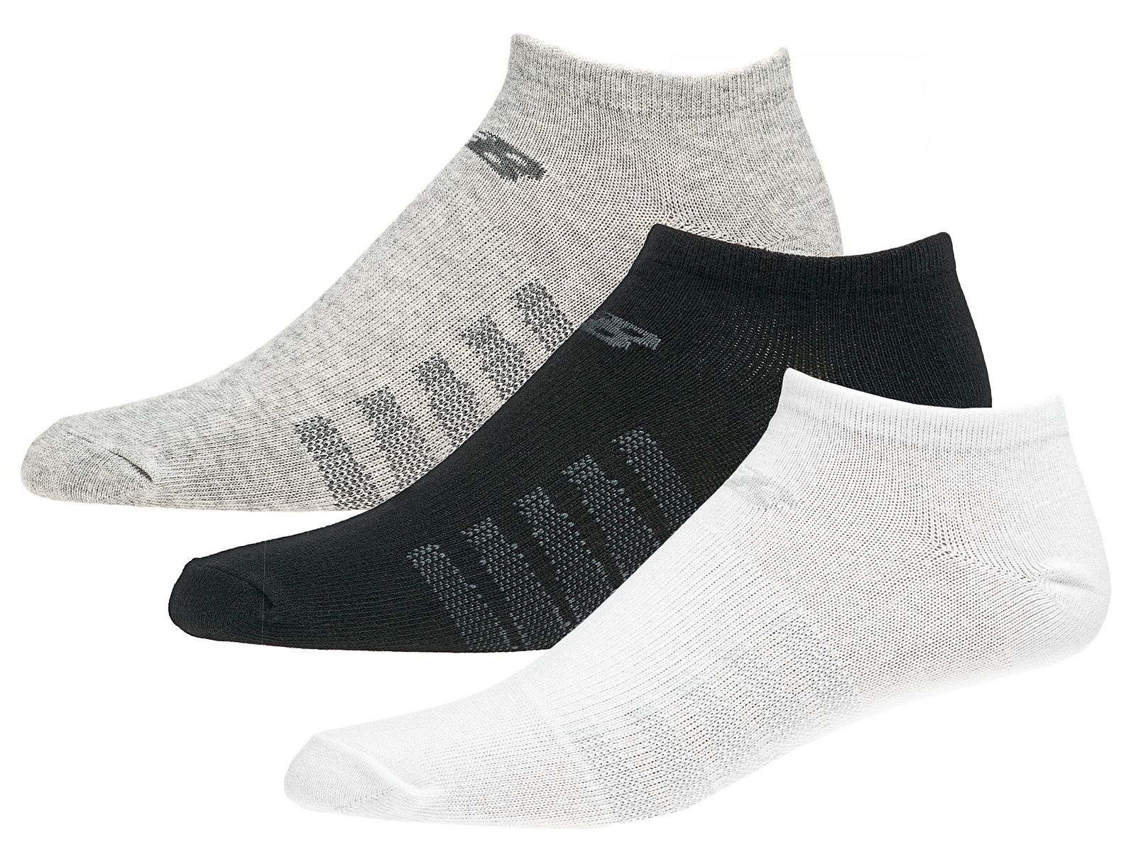 No Show (3 pack), White with Grey & Black