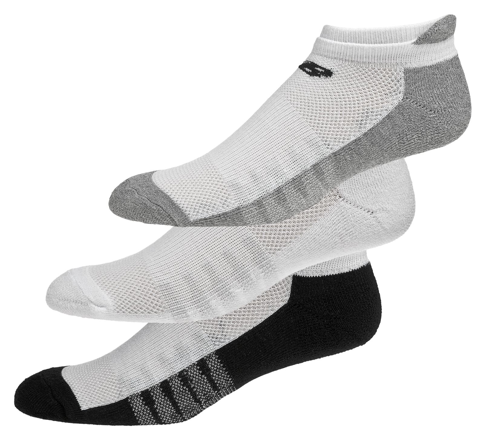 Low Cut with Heel Tab (3 pairs), White with Asphalt & Black