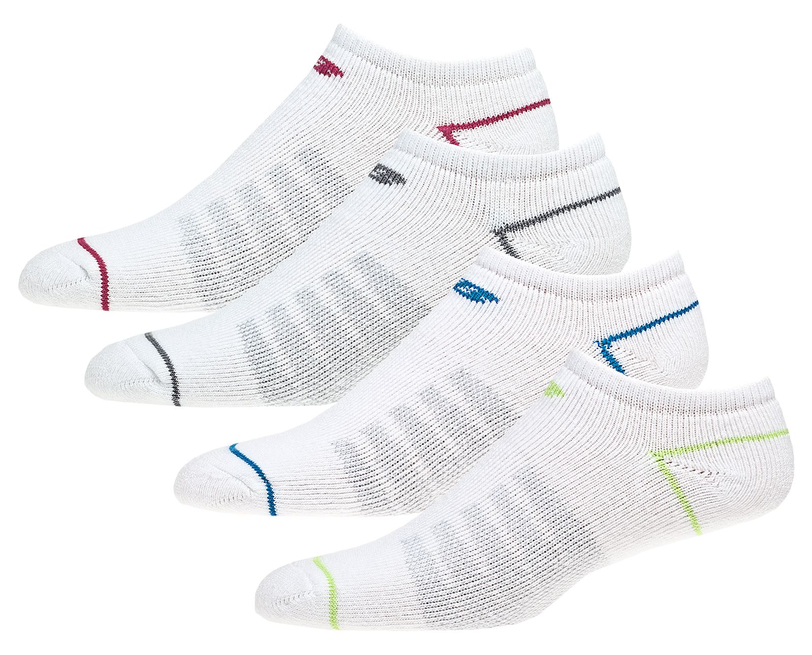 Core No-Show (4 pack), White with Blue & Lime Green