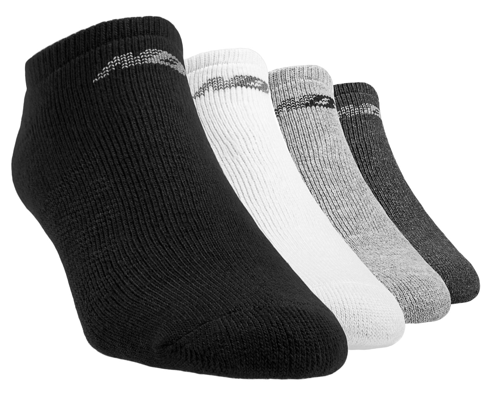 Core No-Show (4 pack), Black with Grey & White
