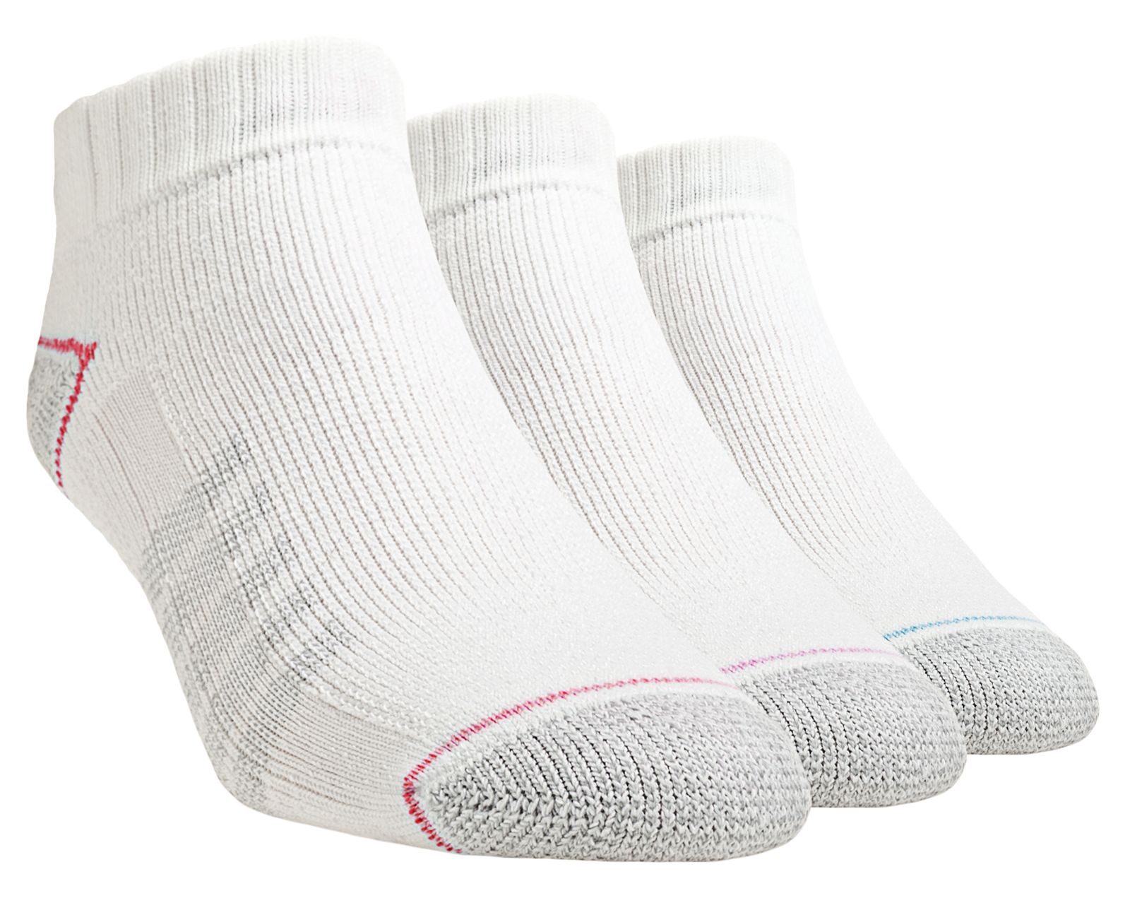 Enhanced Dry Low Cut (3 pack), White with Pink & Light Blue