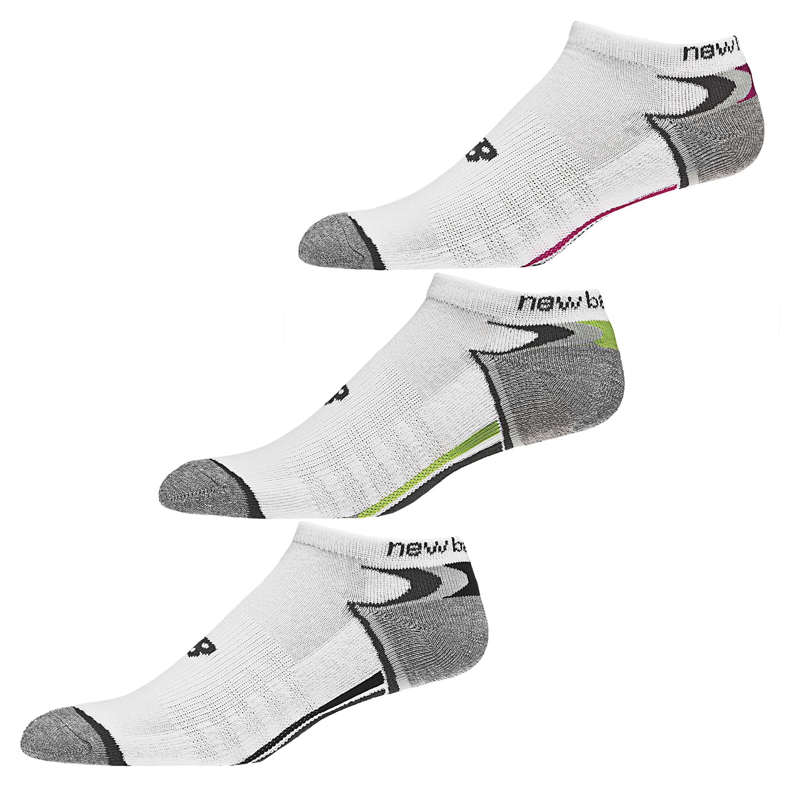 Enhanced Dry No Show (3 Pack), White with Grey