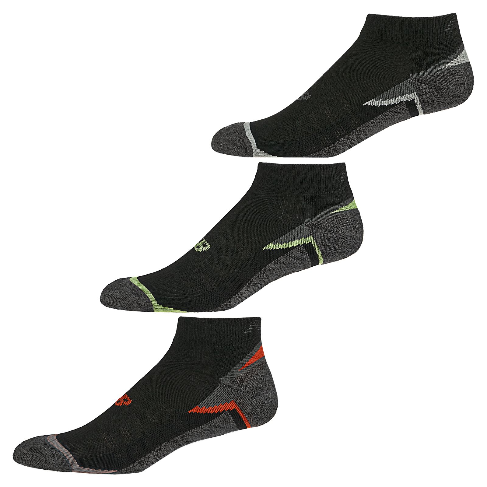 Enhanced Cool Low Cut (3 pack), Black with Orange & Lime Green