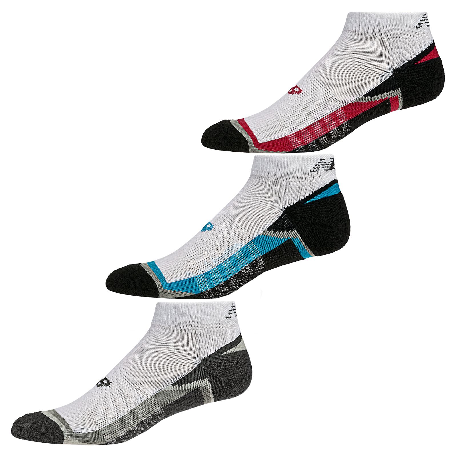 Enhanced Cool Low Cut (3 pack), White with Raspberry & Turquoise