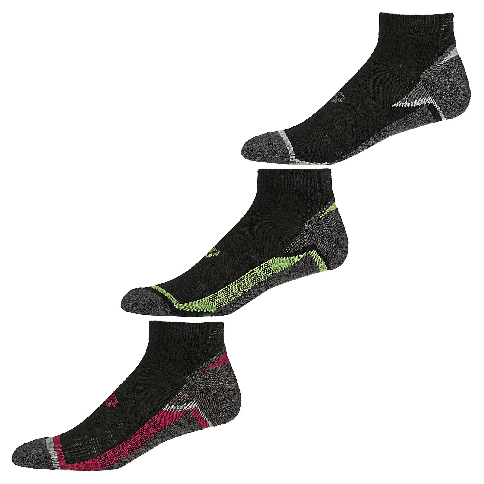 Enhanced Cool Low Cut (3 pack), Black with Lime Green & Raspberry