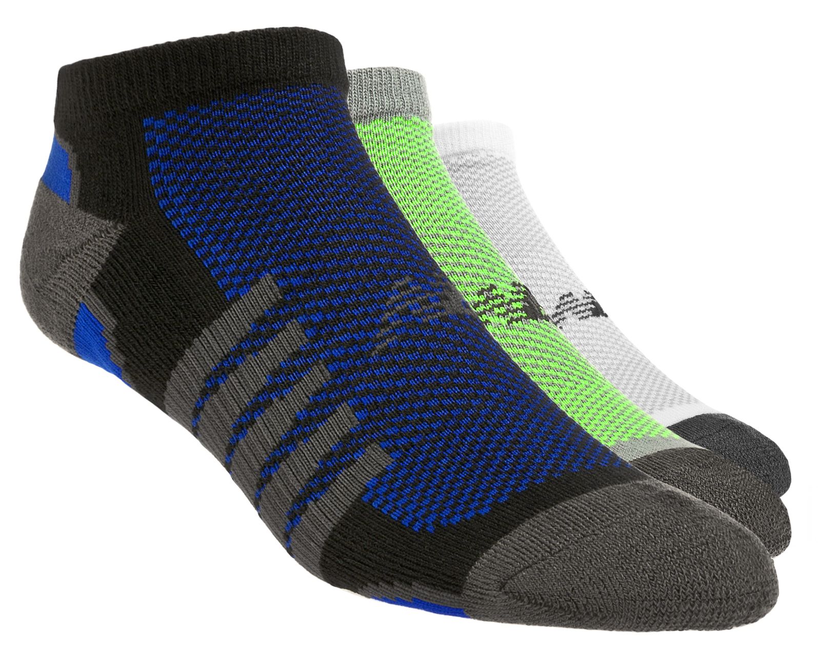 No Show (3 pack), White with Grey & Blue