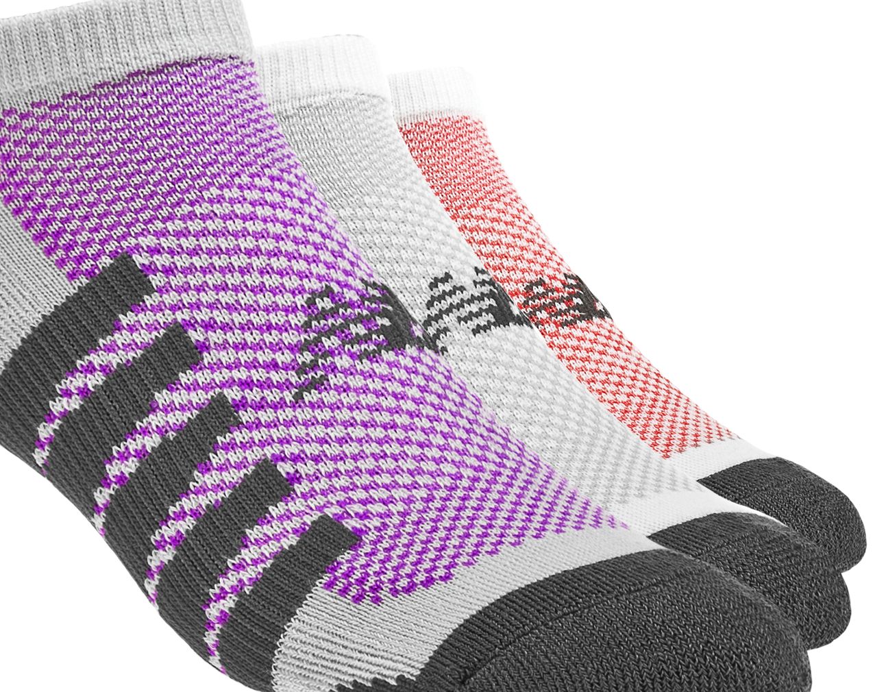 No Show (3 pack), White with Pink & Purple