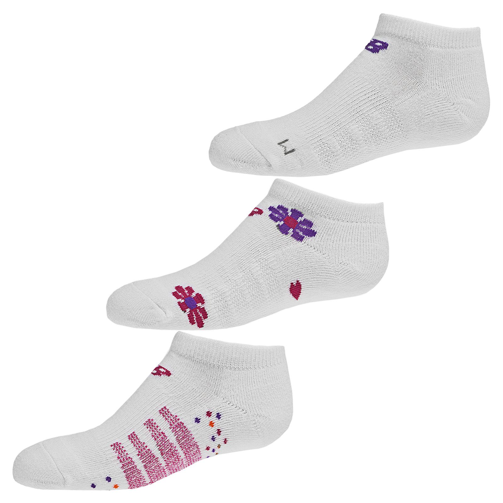 Kids No Show (3 pack), White with Pink