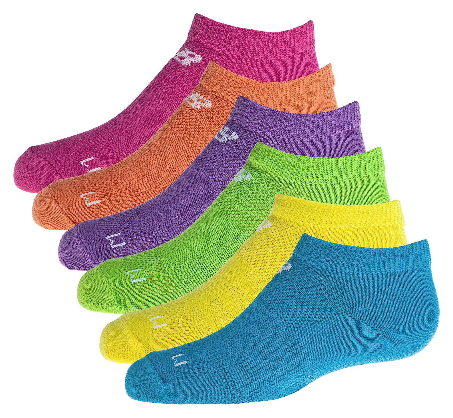 Kids No Show (6 pack), Blue with Yellow &amp; Green