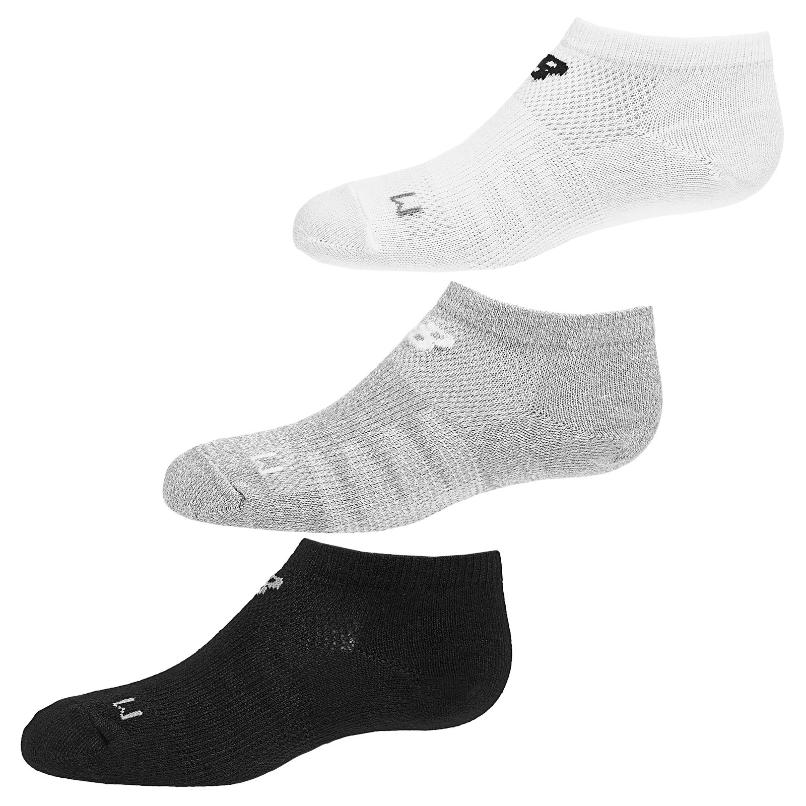 Kids No Show (6 pack), White with Athletic Grey & Black