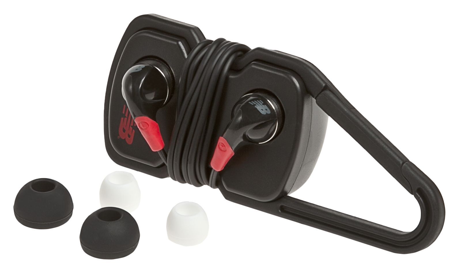 Sports Earbuds with Carabiner Clip Cord Wrap, Black with Red