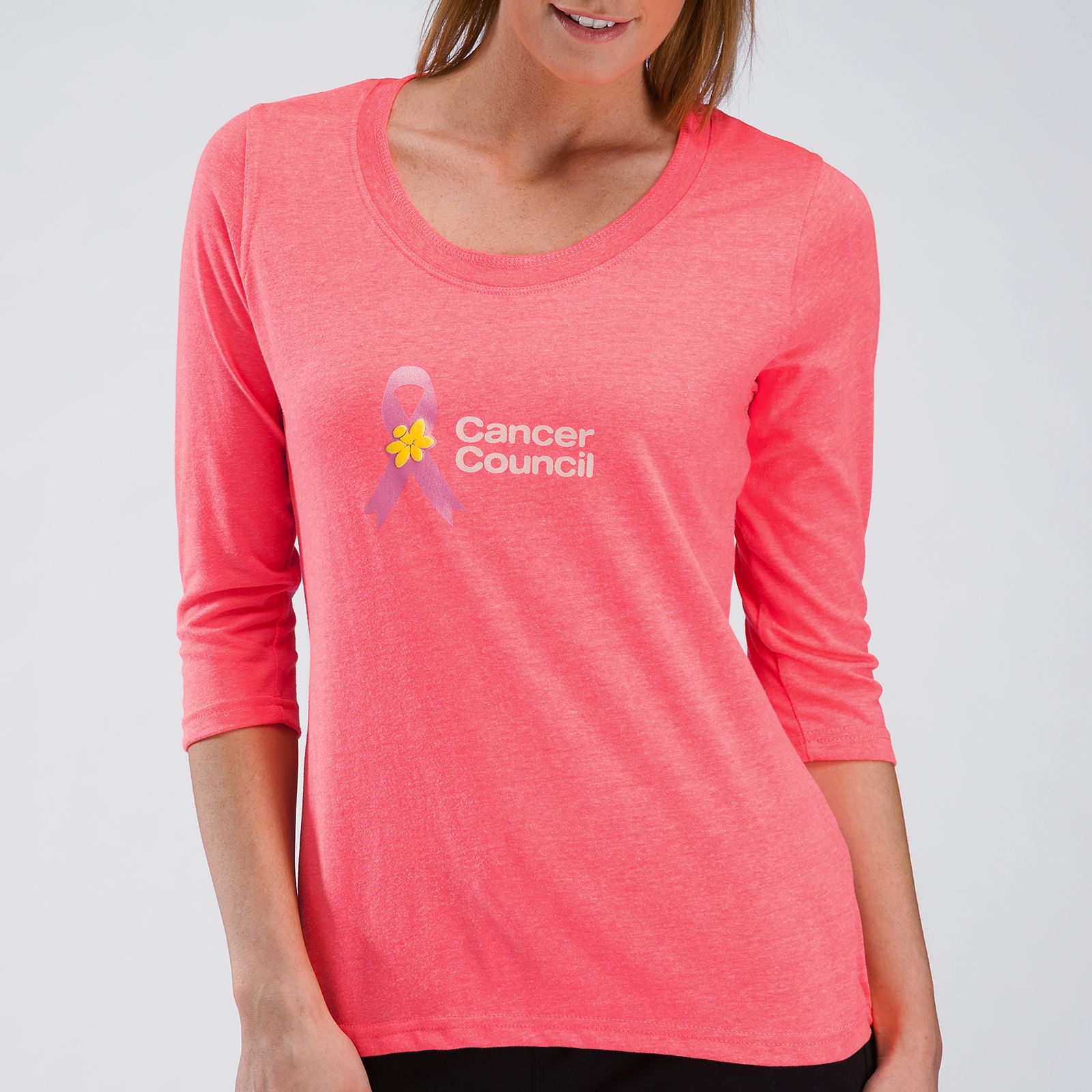 Pink Ribbon 3/4 Sleeve Tee, Diva Pink