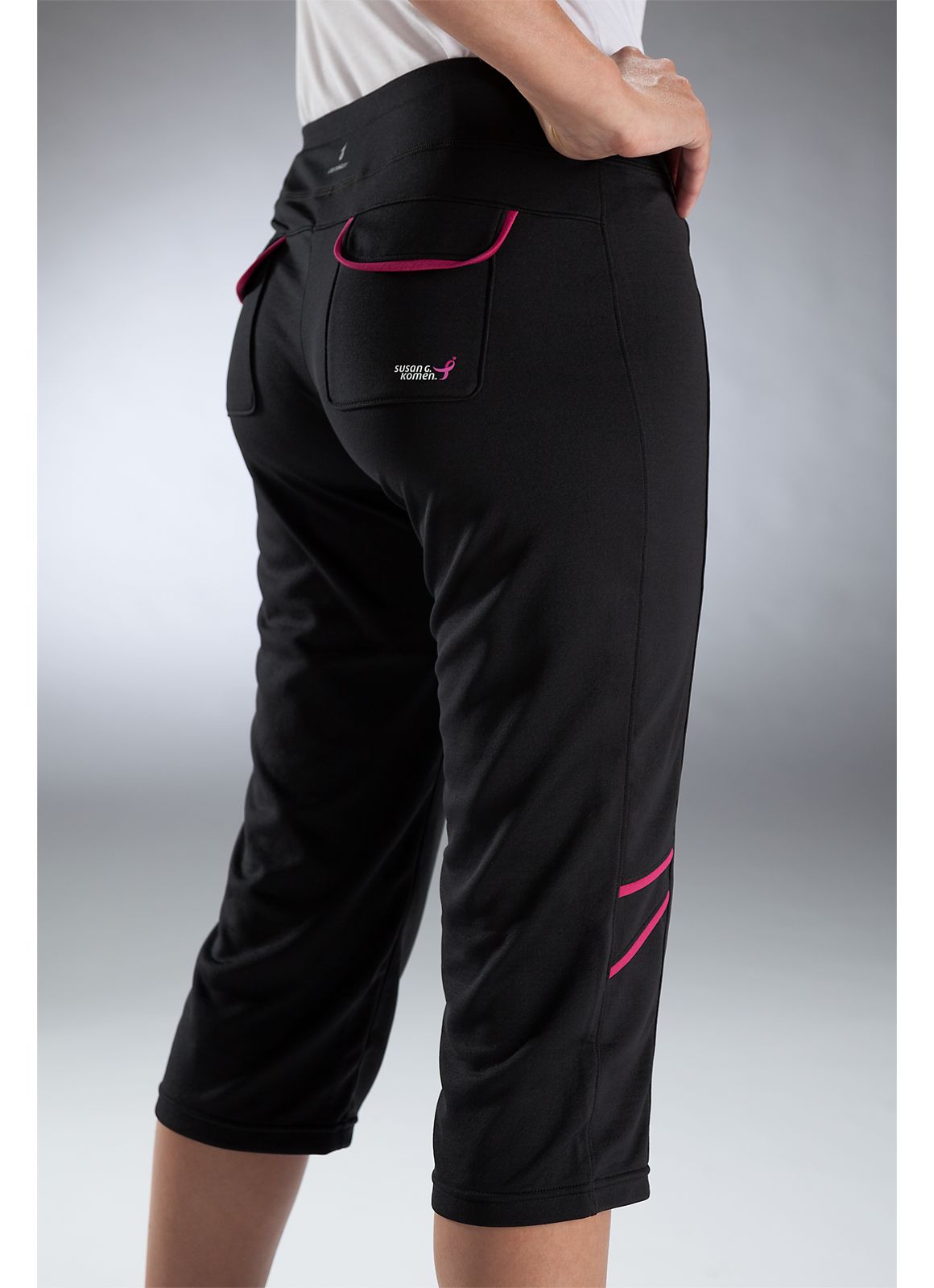 Komen Stride Capri, Black with Sangria