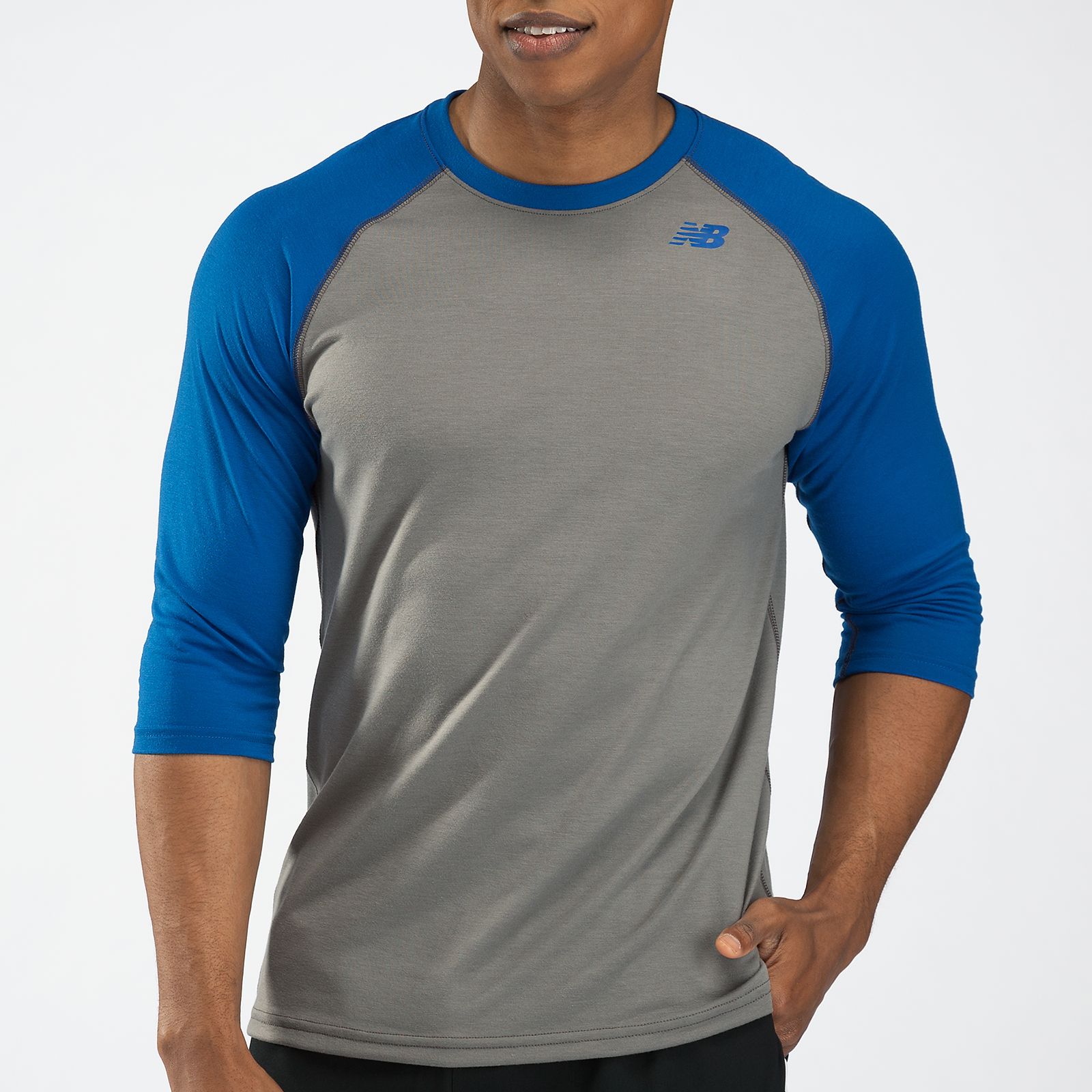 3/4 Raglan Top, Grey with Blue