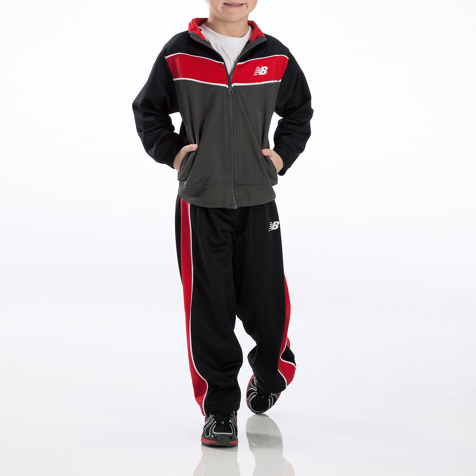 Youth Tricot Pant Set, Black with Red