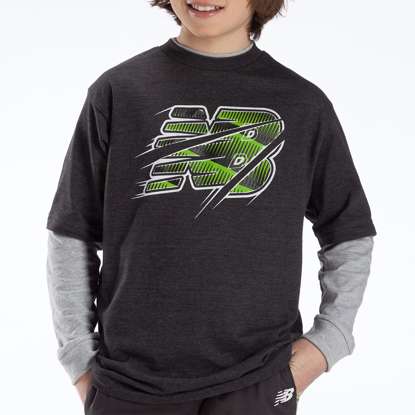Youth Hangdown Crew Shirt, Charcoal Grey