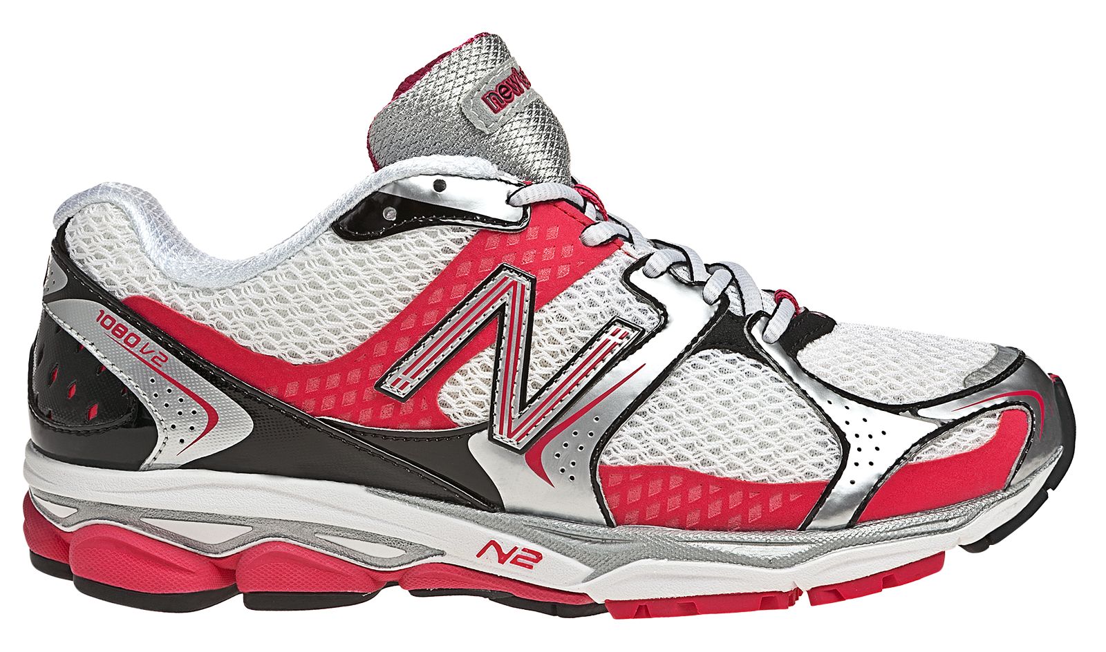 New Balance 1080v2, White with Silver & Diva Pink