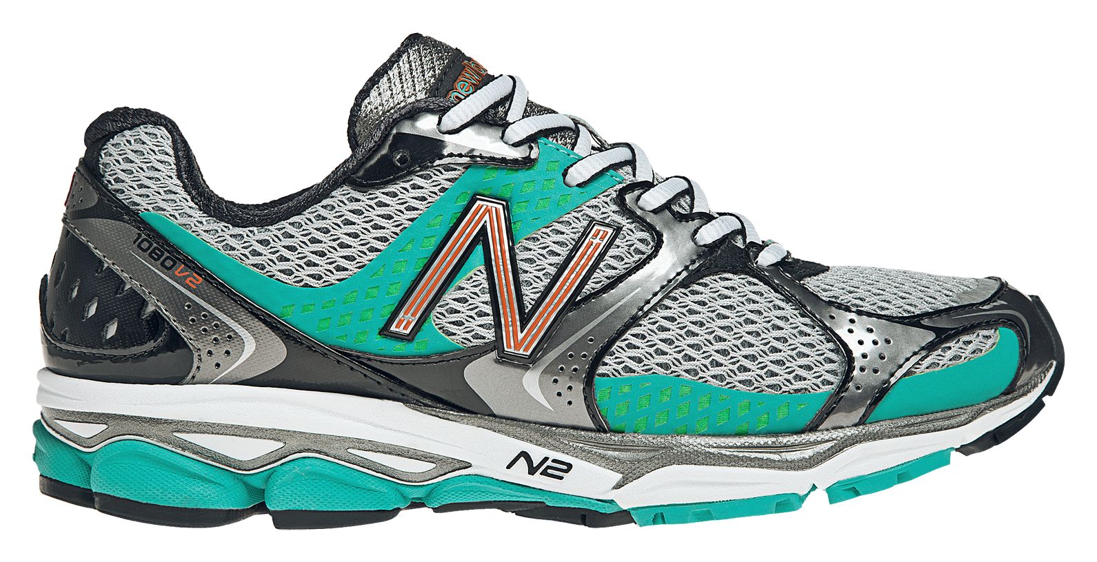 New Balance 1080v2, Silver with Teal & White
