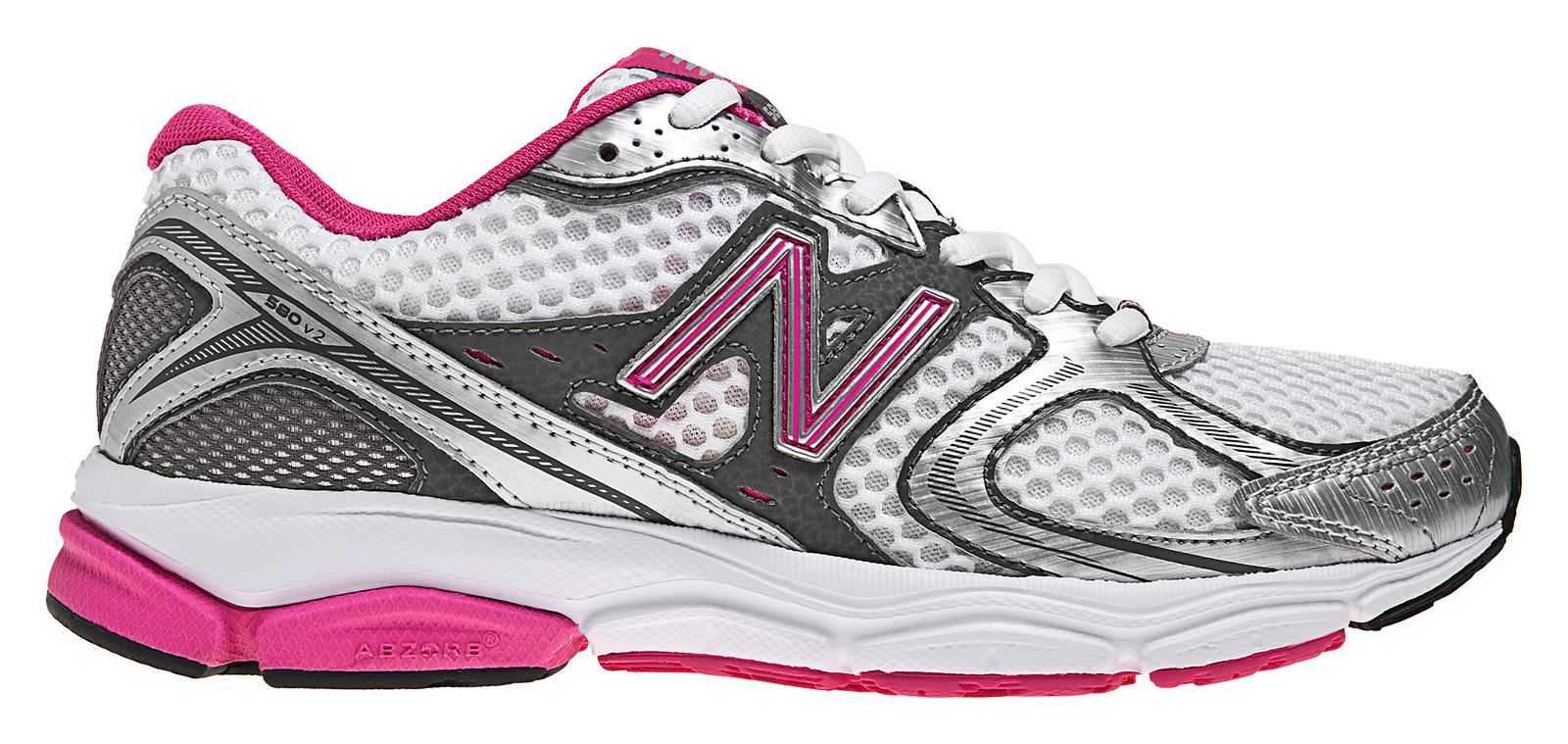New Balance 580v2, White with Silver & Pink